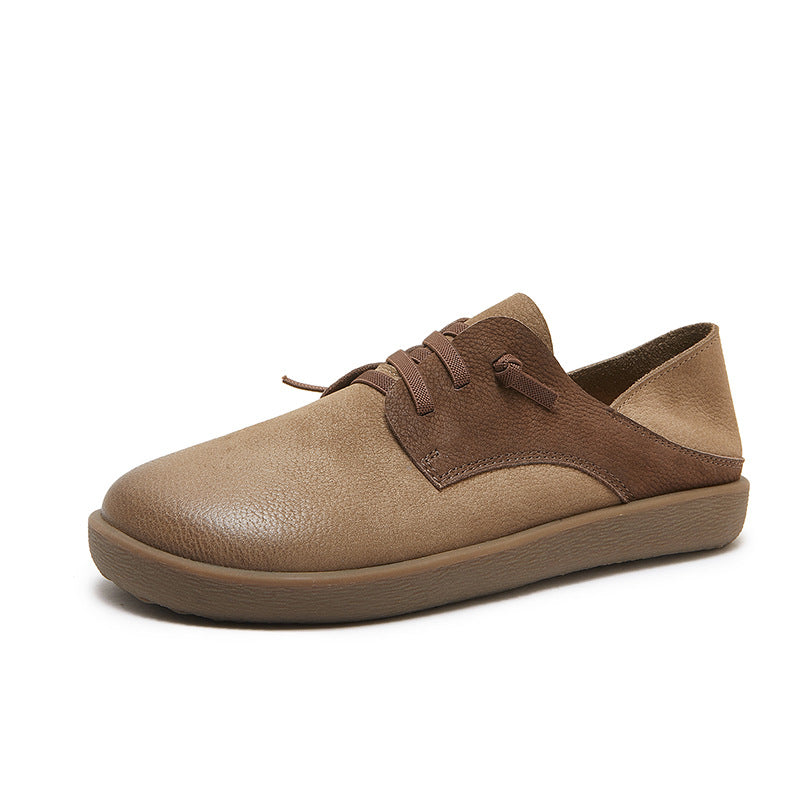 Handcrafted Vintage Women's Shoes - Genuine Leather Round-Toe Slip-On Loafers